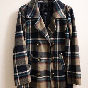 Me Jane Plaid Wool Blend Peacoat Jacket Size XL